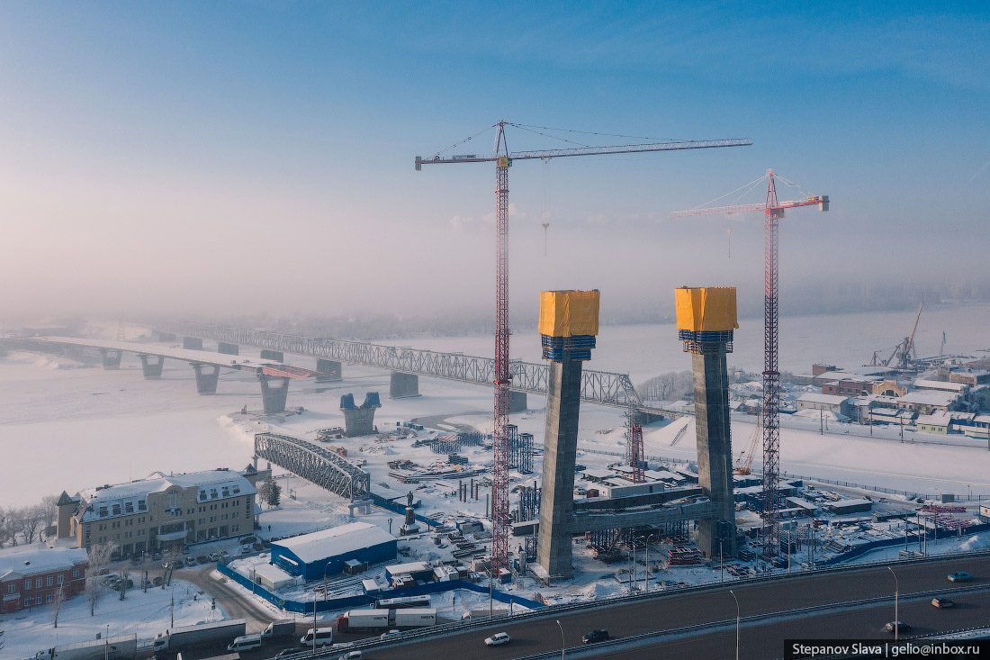 Строительство четвёртого моста через Обь в Новосибирске. Январь 2022 