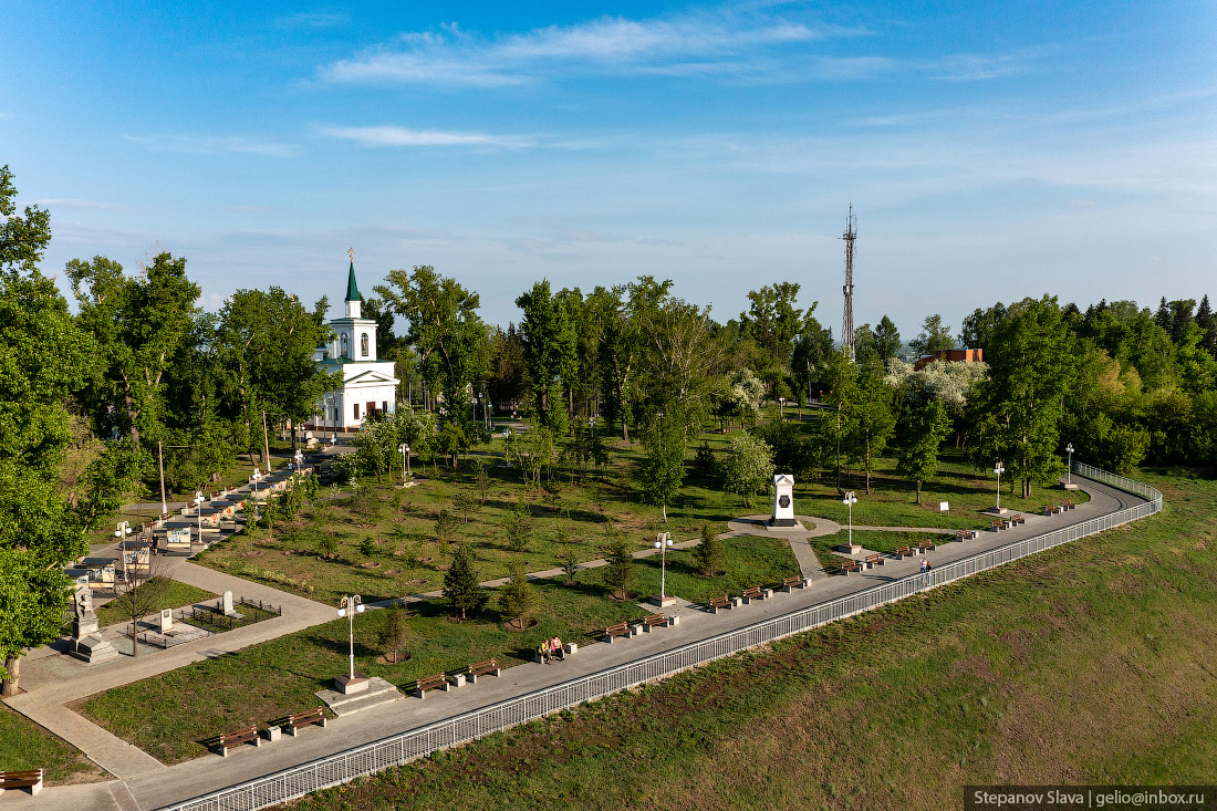 Барнаул с высоты, церковь Иоанна Предтечи, нагорный парк